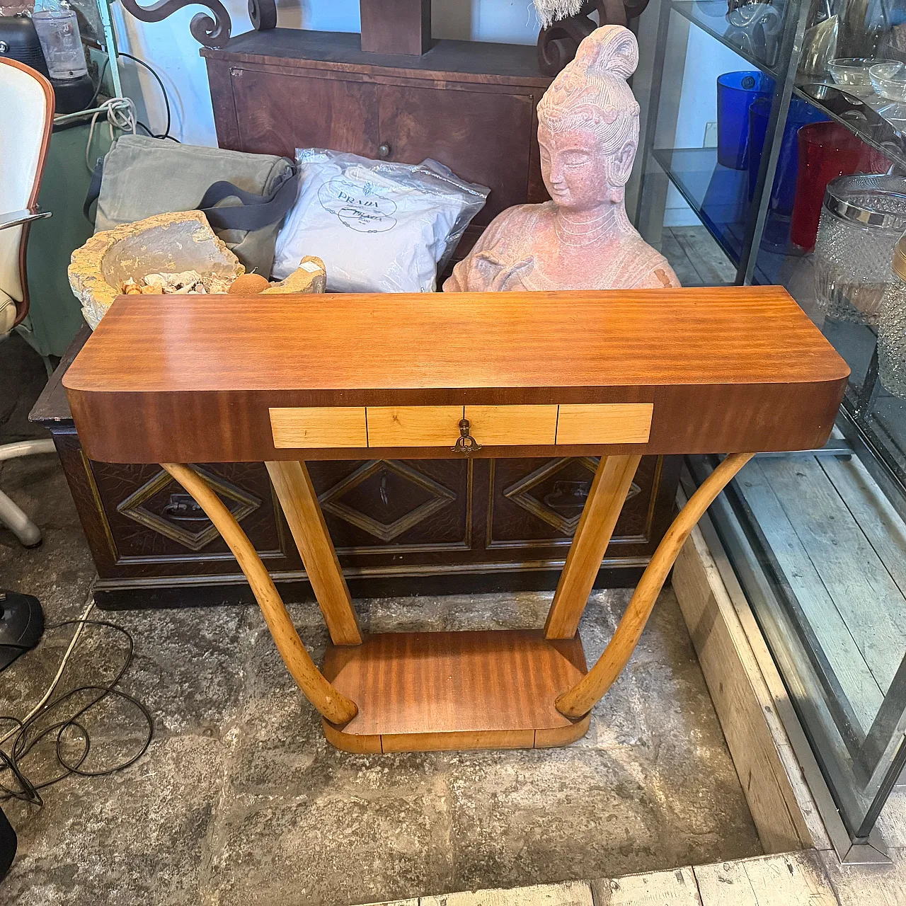 Gio Ponti style Mid-Century Modern wood console, 1950s 7