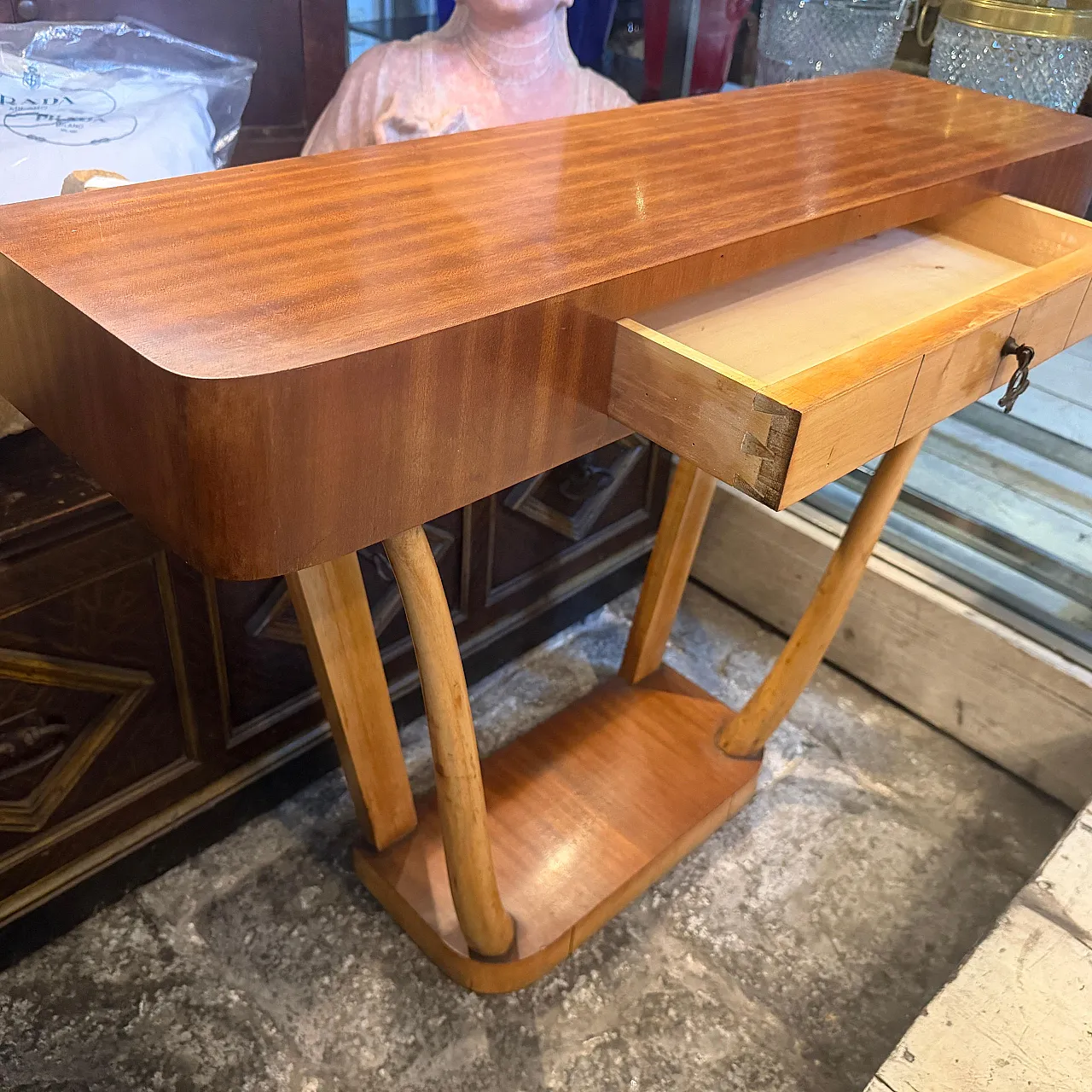 Gio Ponti style Mid-Century Modern wood console, 1950s 8