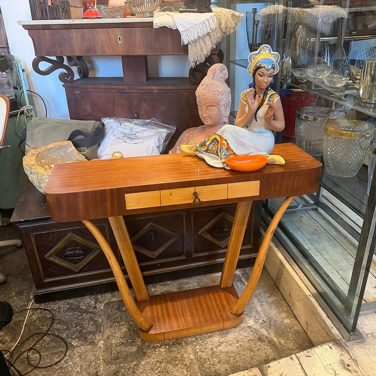 Gio Ponti style Mid-Century Modern wood console, 1950s 9