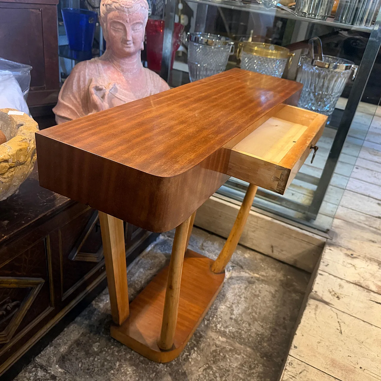 Gio Ponti style Mid-Century Modern wood console, 1950s 10
