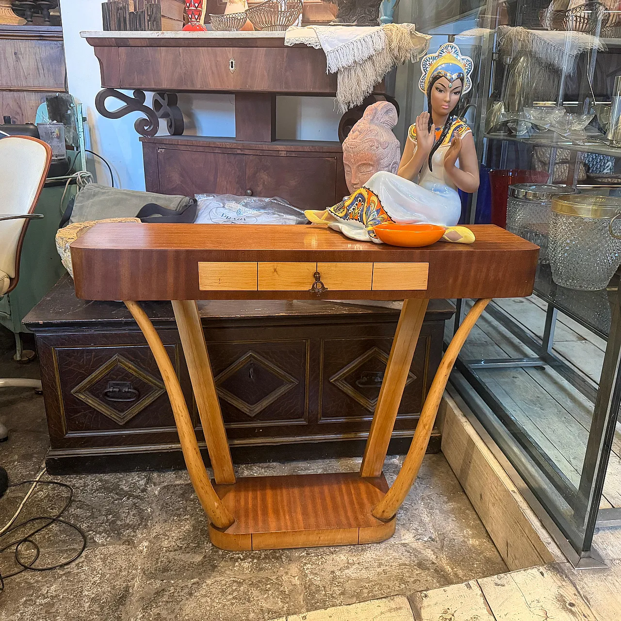 Gio Ponti style Mid-Century Modern wood console, 1950s 11