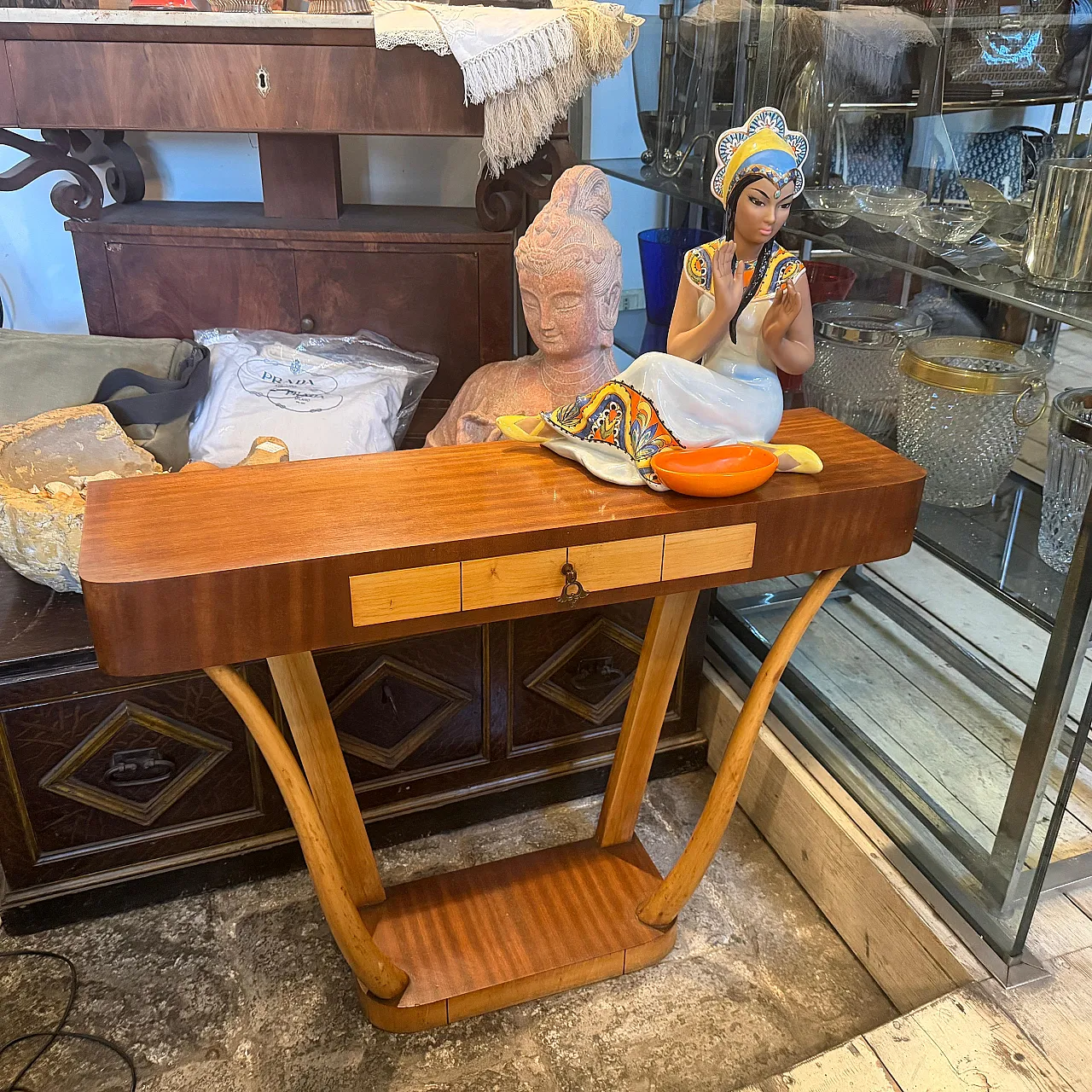 Gio Ponti style Mid-Century Modern wood console, 1950s 12