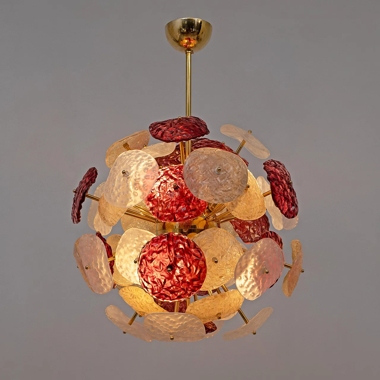 Lampadario Sputnik in vetro di Murano e ottone, '900 3