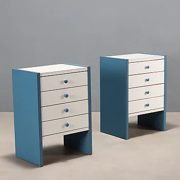 Pair of bedside tables in two-tone laminated wood, 20th century