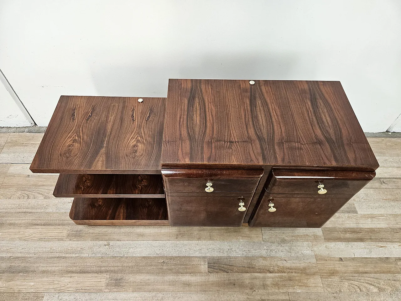 Art Deco dressing table in walnut and blond walnut 2