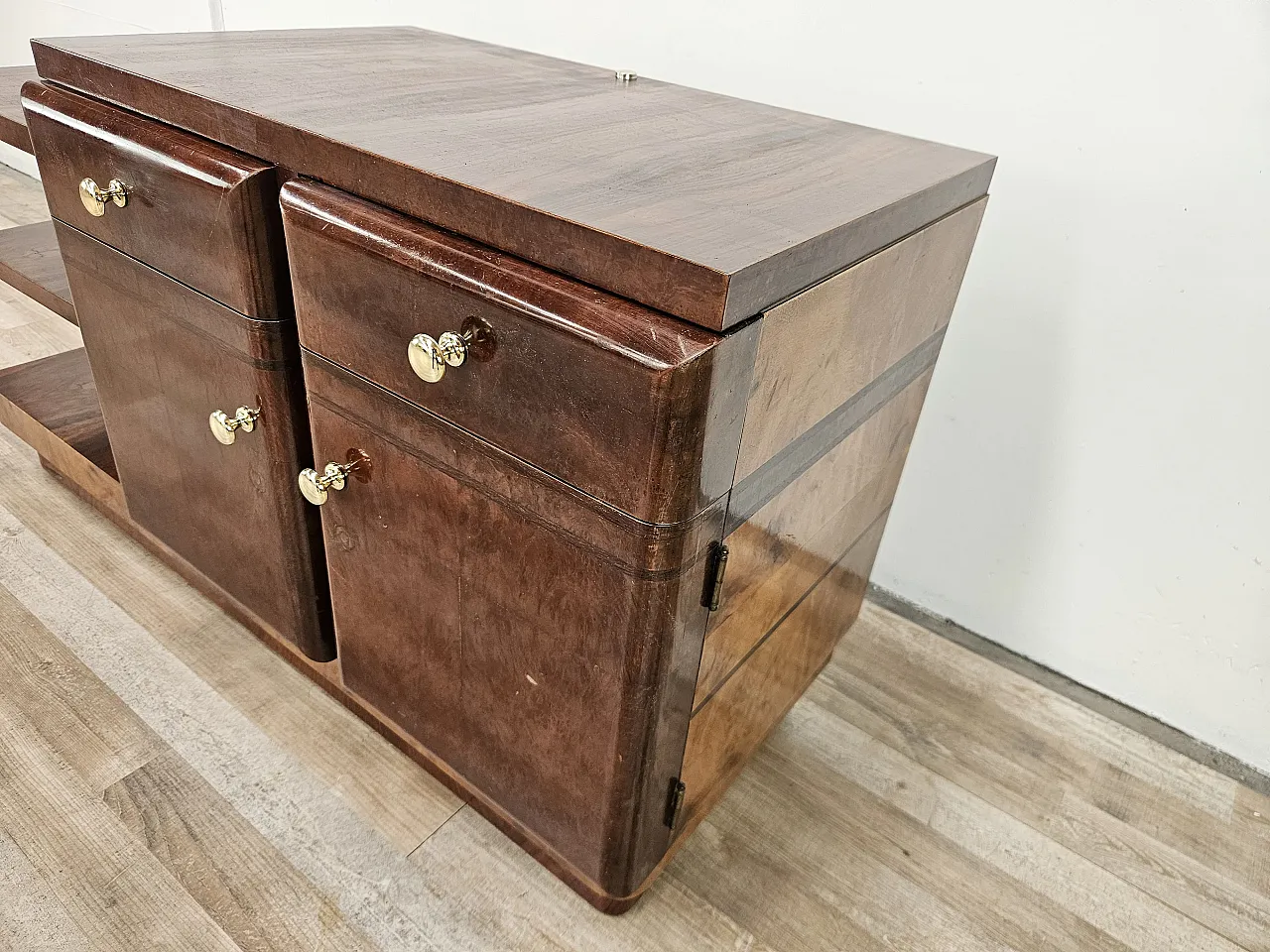 Art Deco dressing table in walnut and blond walnut 3
