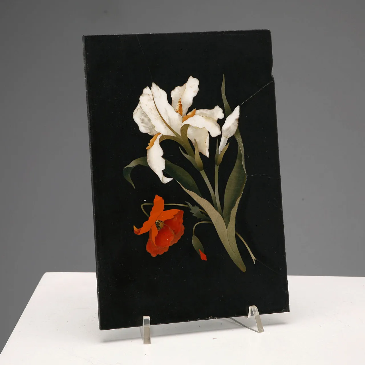 Semi-precious stone plaque with clerk inlay, 20th century 1
