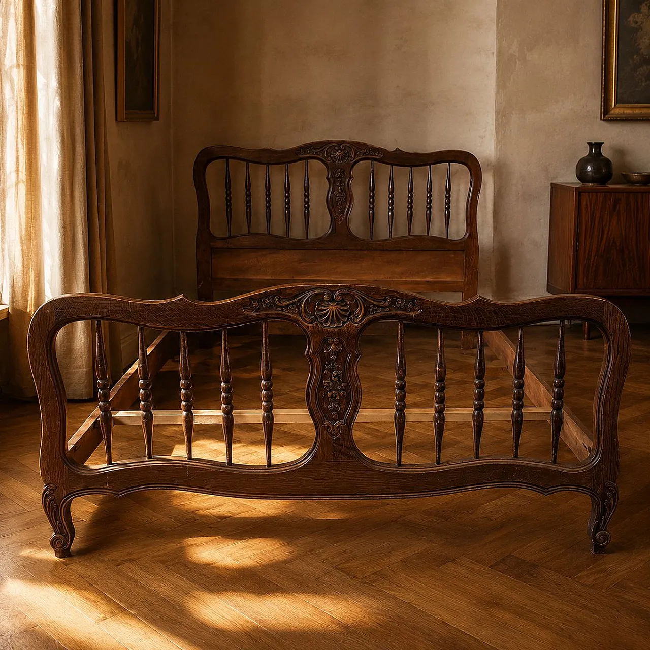 Carved wooden bed frame, early 20th century 1