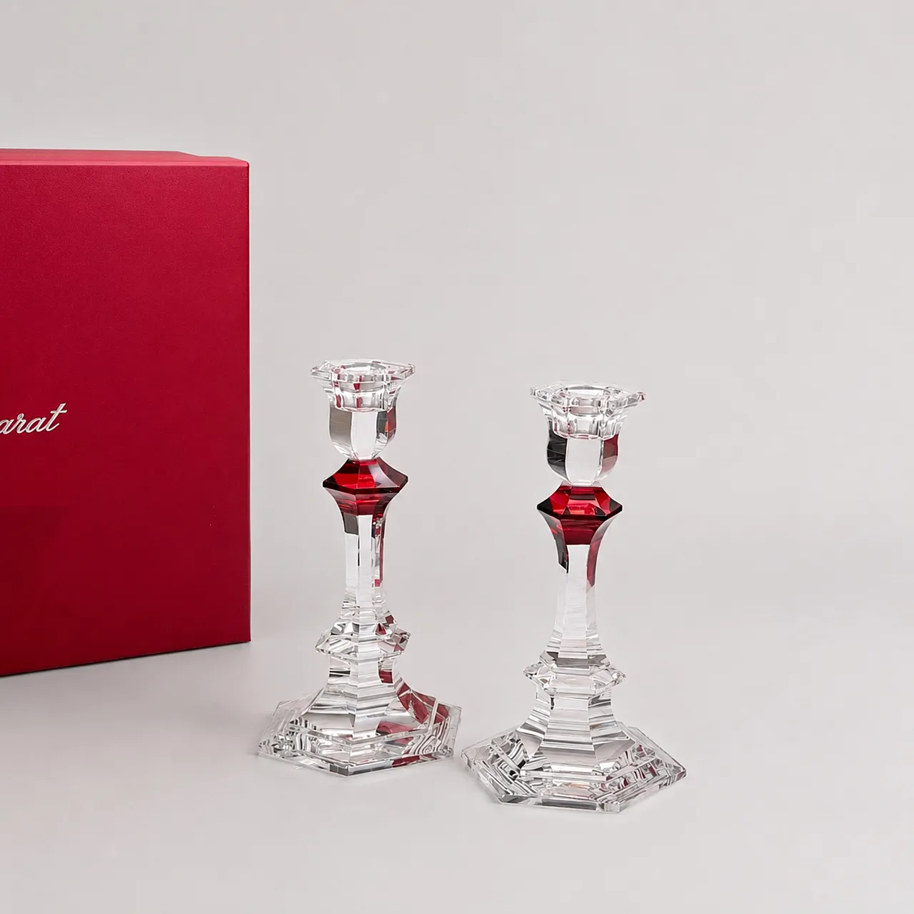 Baccarat - Candlestick (2) - Crystal, Glass - Harcourt candlestick Red 1