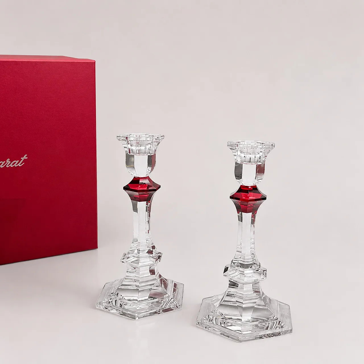 Baccarat - Candlestick (2) - Crystal, Glass - Harcourt candlestick Red 3