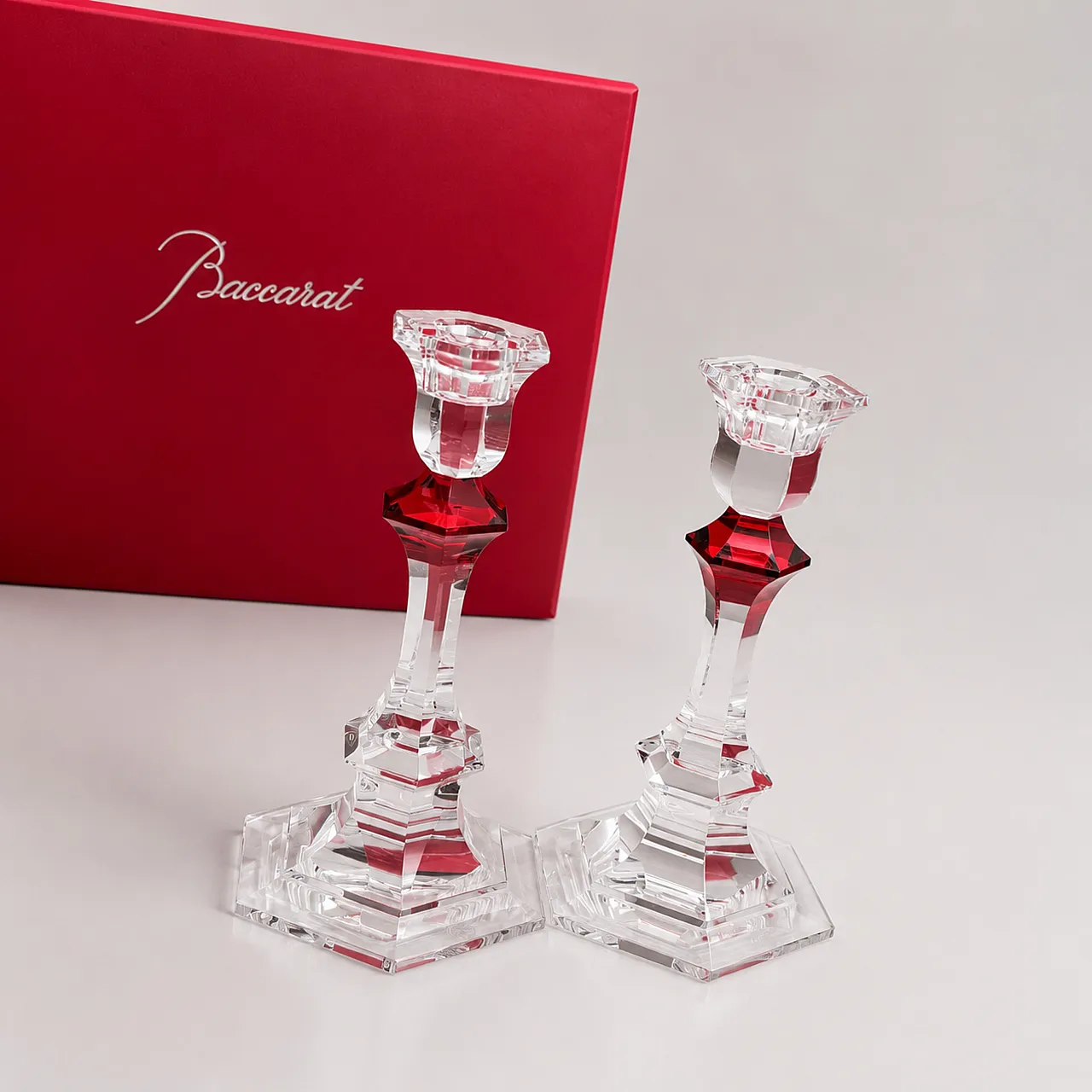 Baccarat - Candlestick (2) - Crystal, Glass - Harcourt candlestick Red 5