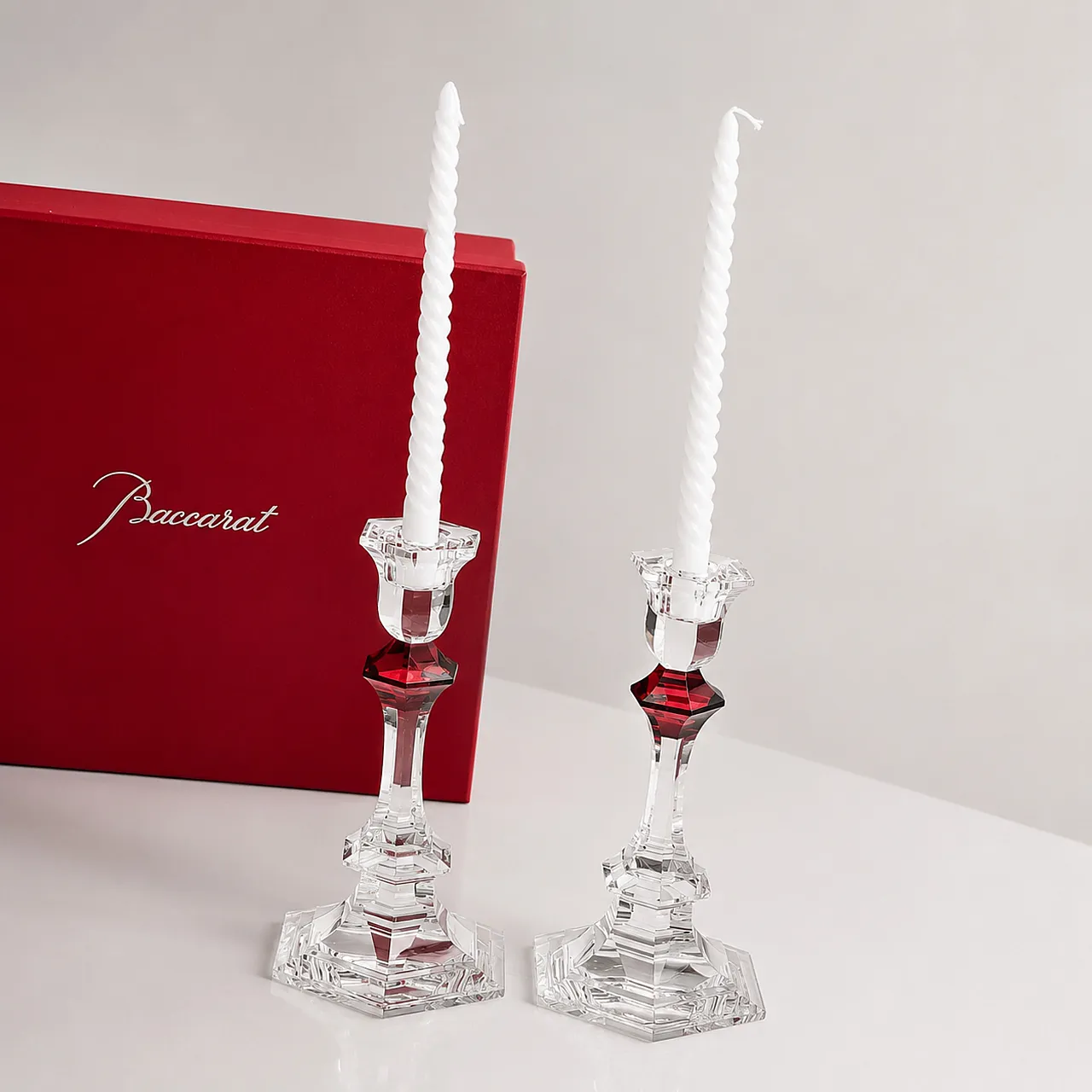 Baccarat - Candlestick (2) - Crystal, Glass - Harcourt candlestick Red 6