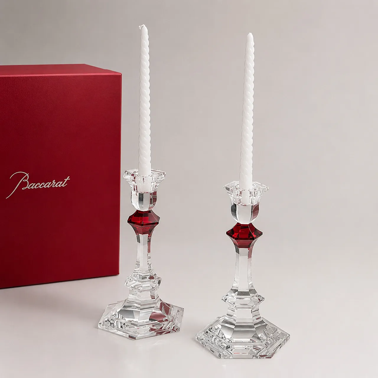 Baccarat - Candlestick (2) - Crystal, Glass - Harcourt candlestick Red 7