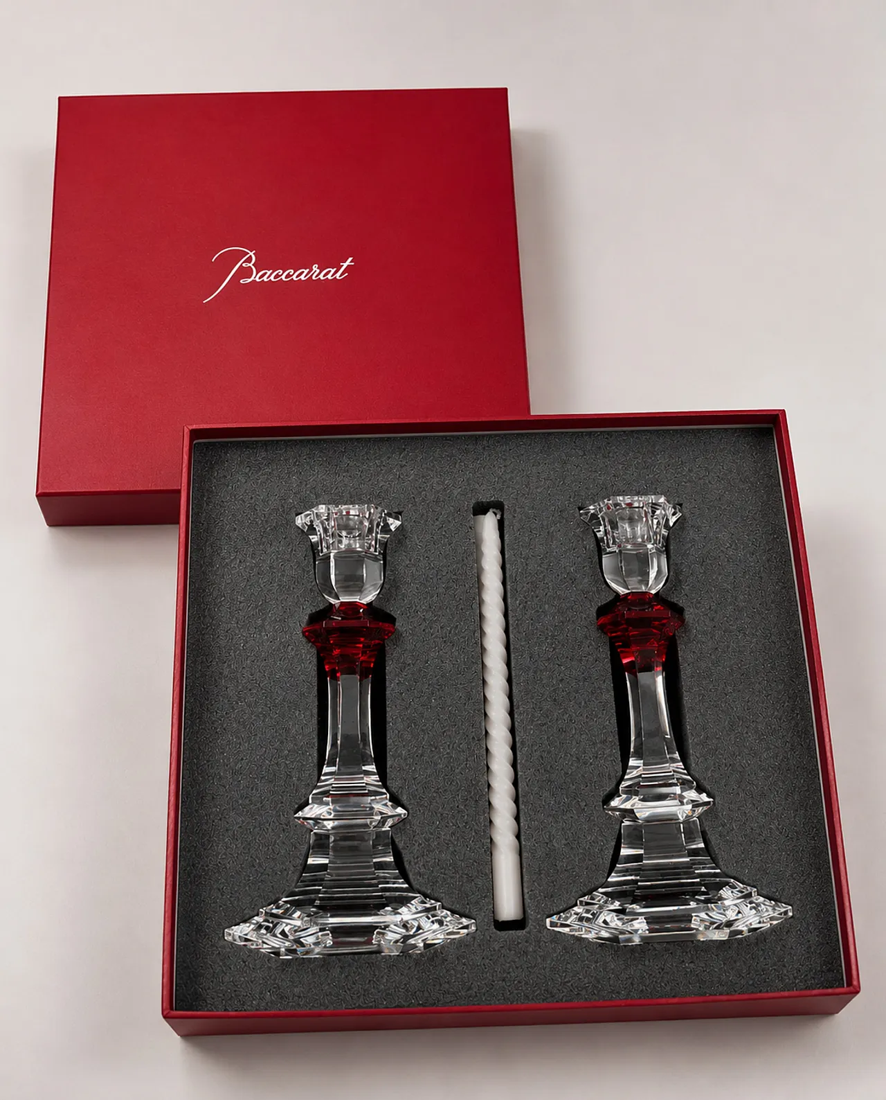 Baccarat - Candlestick (2) - Crystal, Glass - Harcourt candlestick Red 8