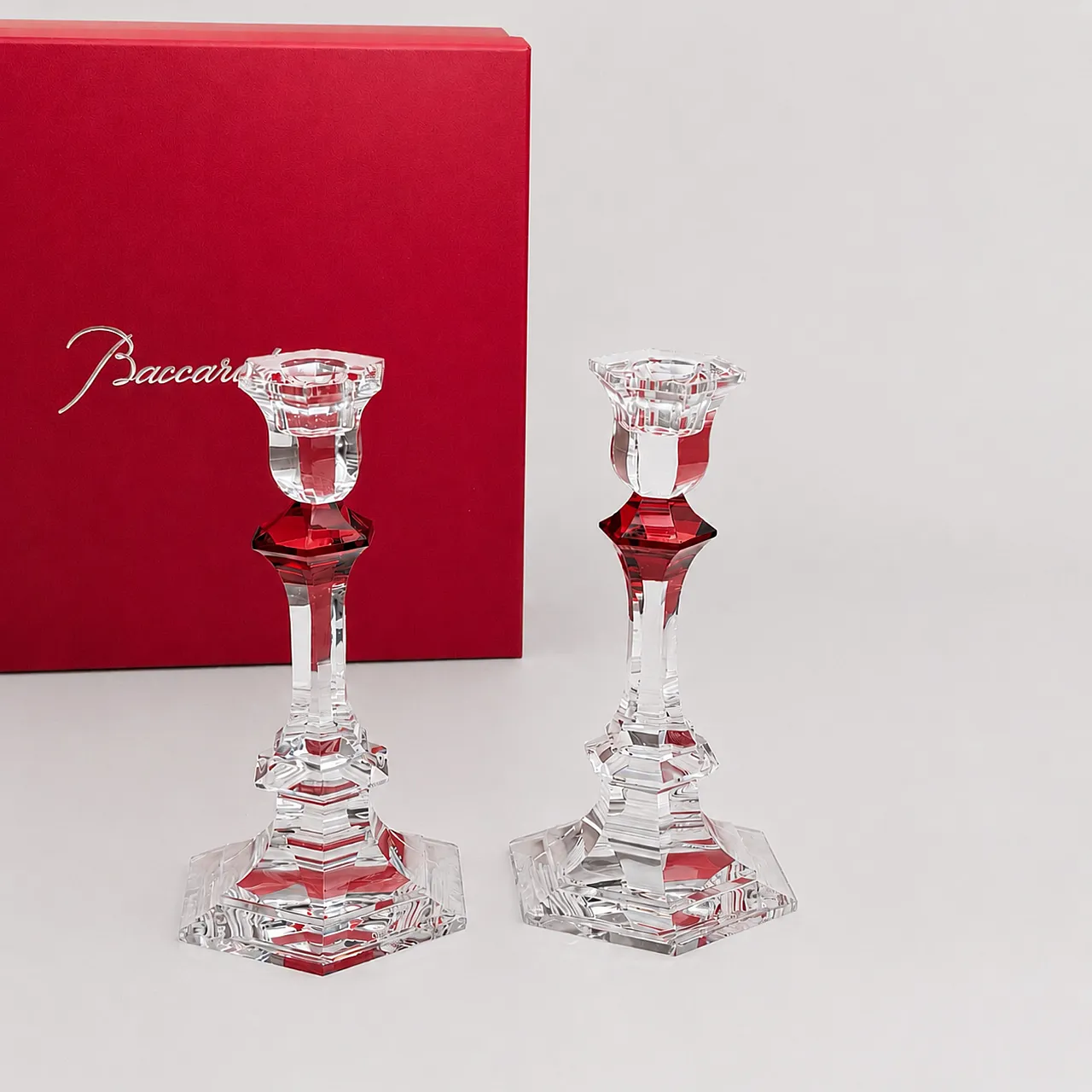 Baccarat - Candlestick (2) - Crystal, Glass - Harcourt candlestick Red 15