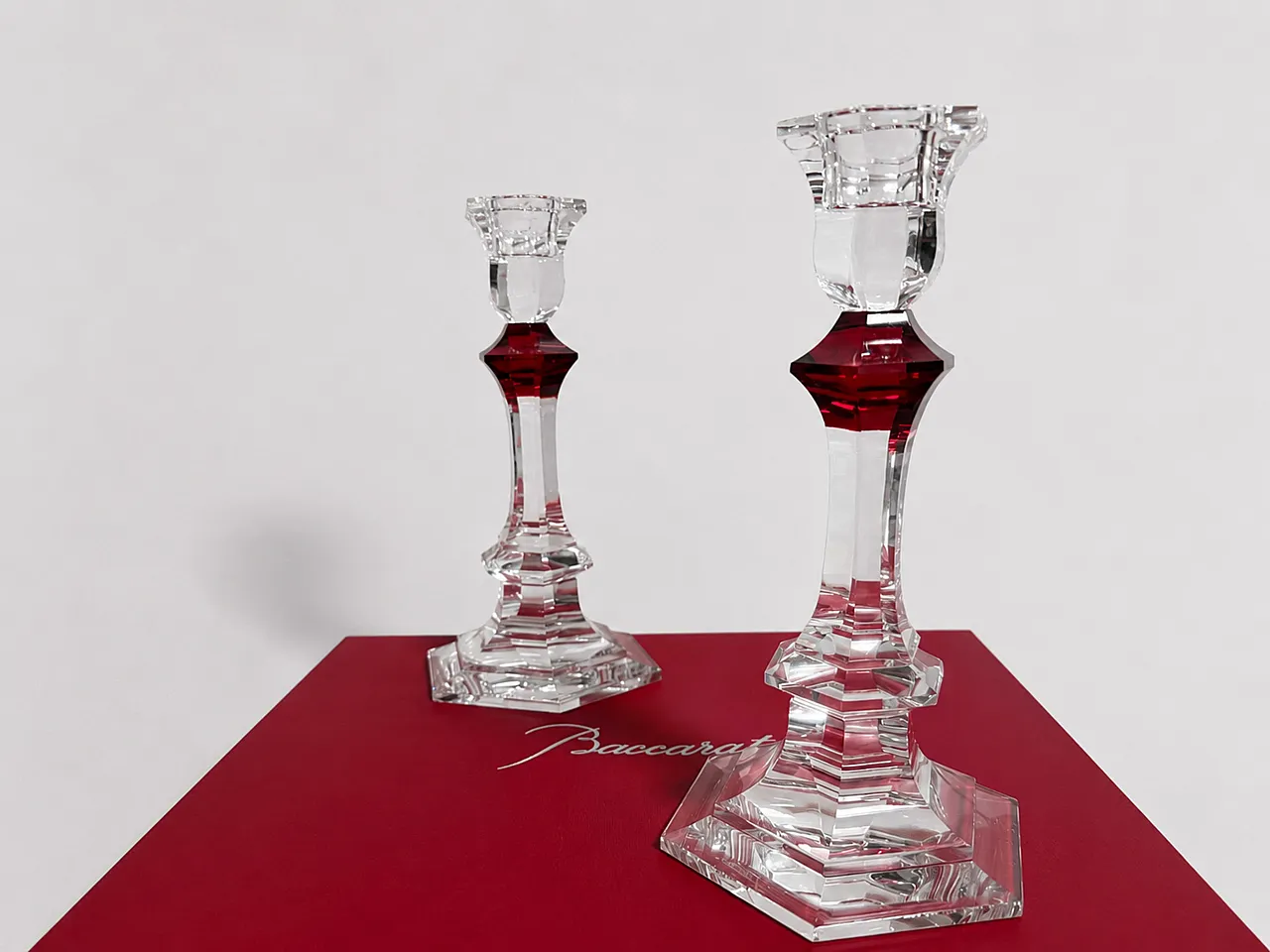Baccarat - Candlestick (2) - Crystal, Glass - Harcourt candlestick Red 17