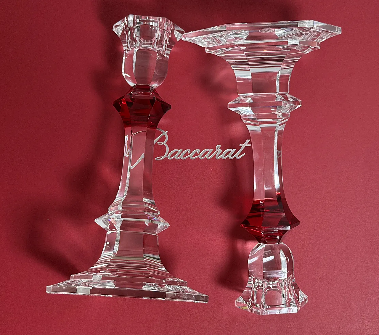 Baccarat - Candlestick (2) - Crystal, Glass - Harcourt candlestick Red 20