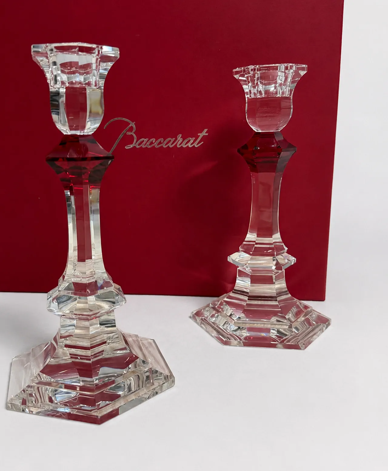 Baccarat - Candlestick (2) - Crystal, Glass - Harcourt candlestick Red 21