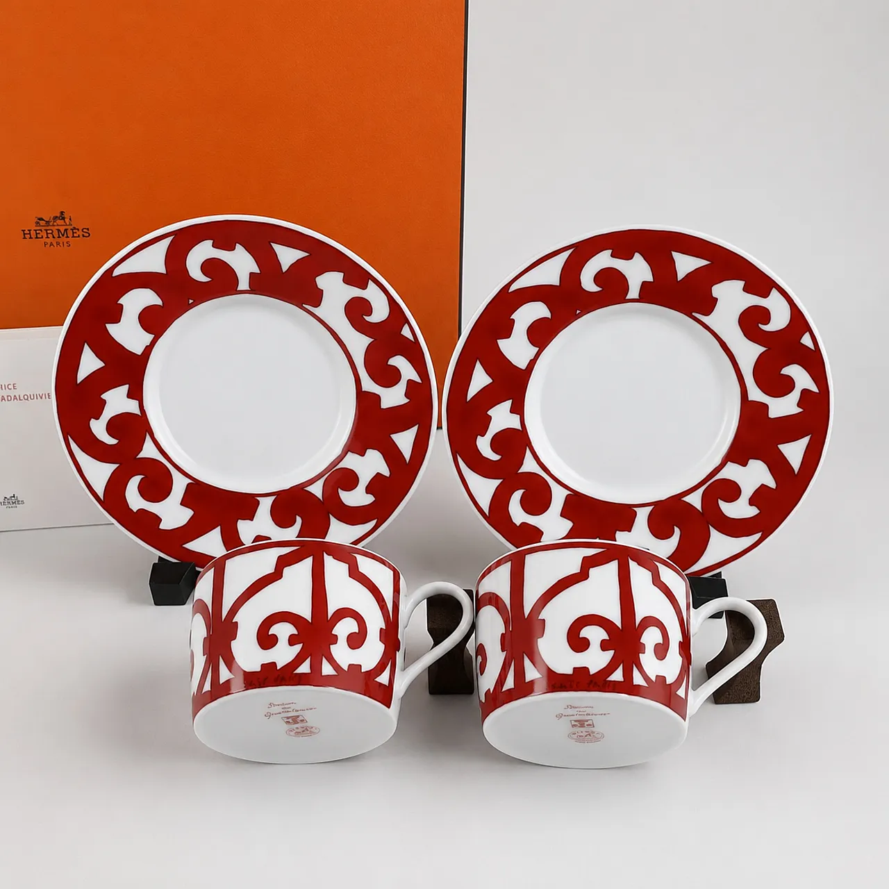 Hermes Balcon du Guadalquivir Red Tea Cup Saucer Tableware 2 set 1