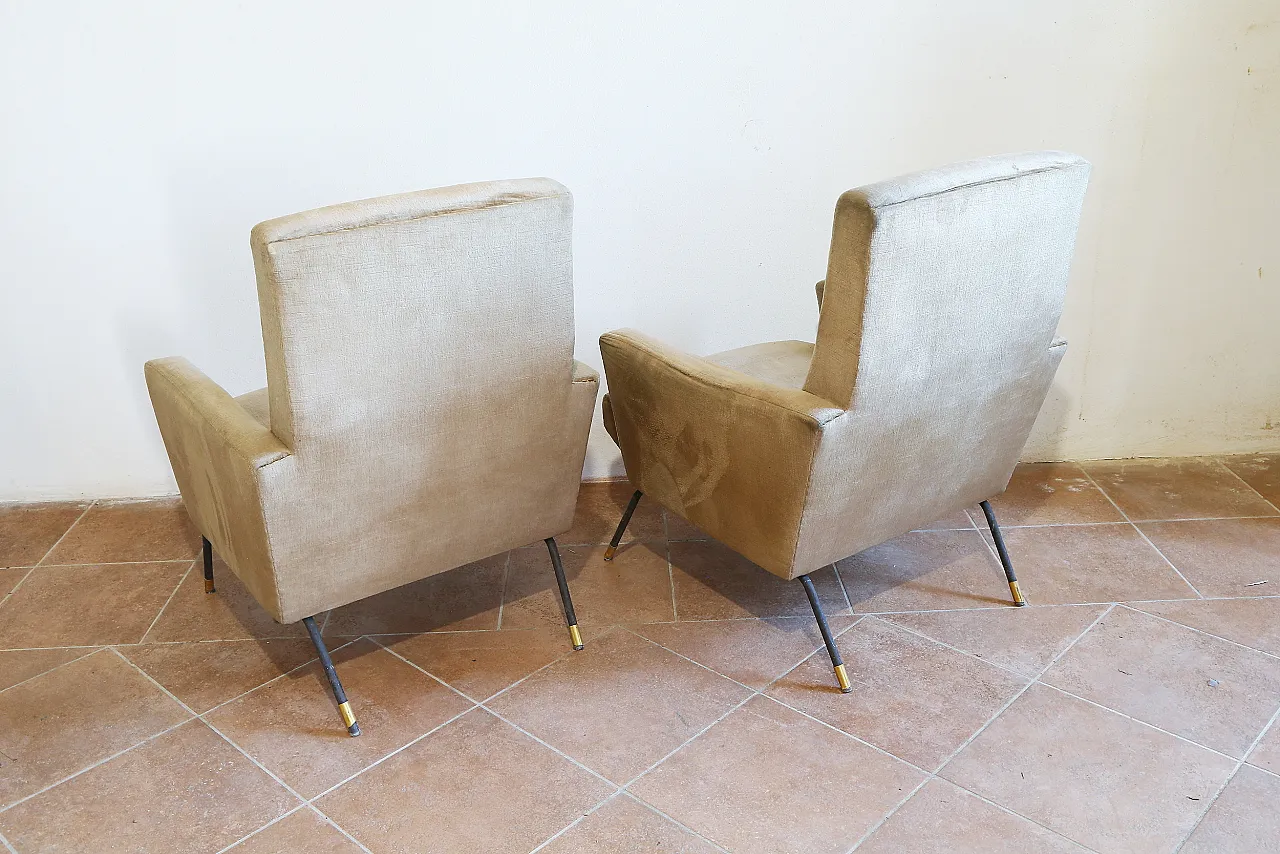 Pair of golden velvet armchairs by Zanuso, mid-20th century 14