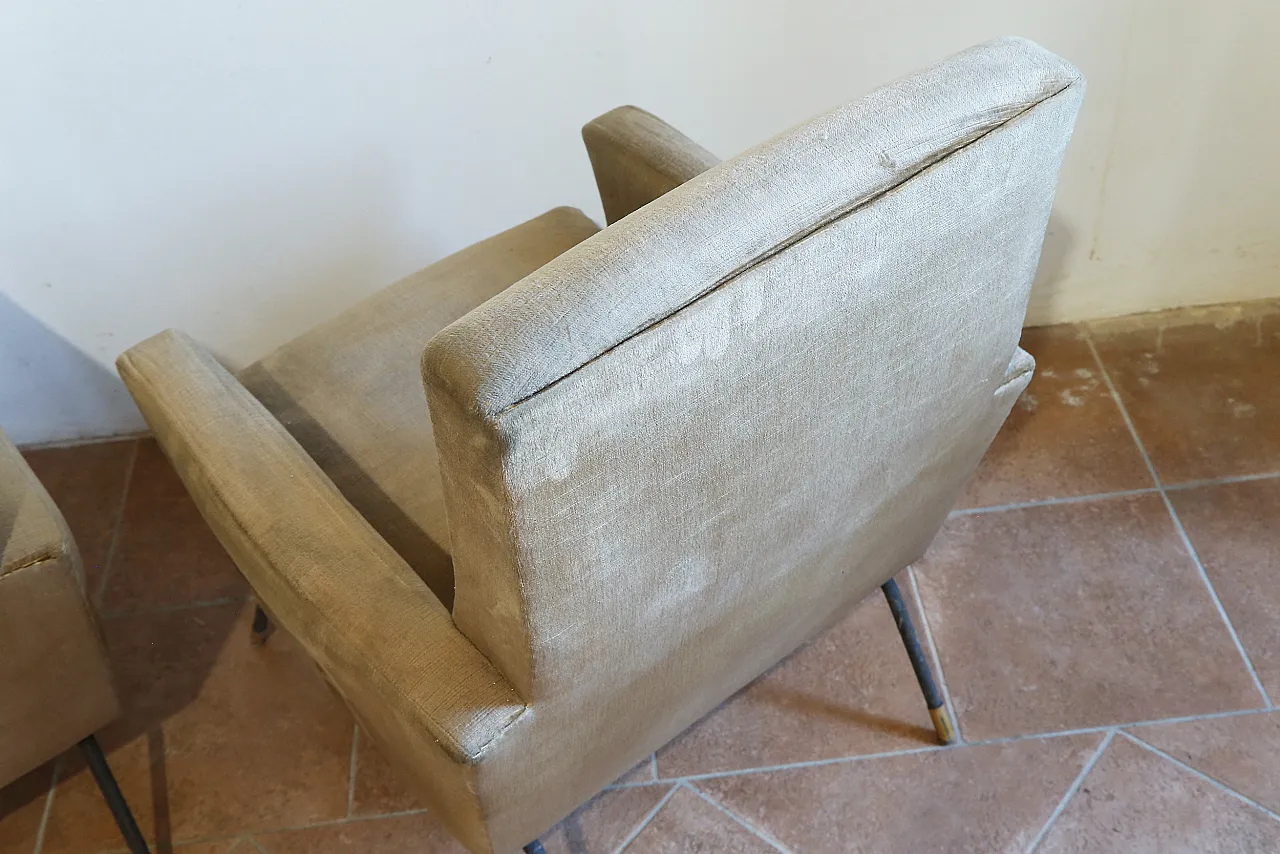 Pair of golden velvet armchairs by Zanuso, mid-20th century 15