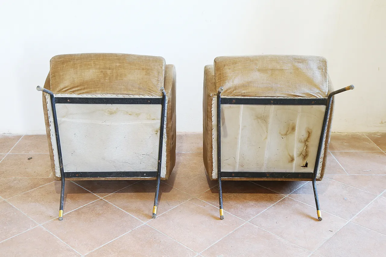 Pair of golden velvet armchairs by Zanuso, mid-20th century 17