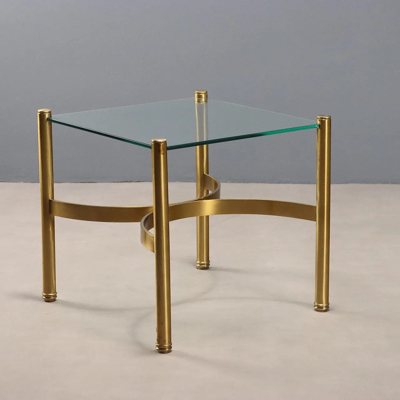Tavolino Anni \'70 in Ottone con Piano in Vetro 1