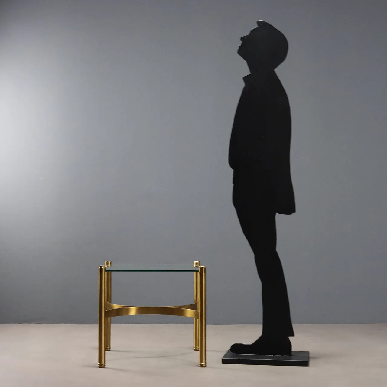 Tavolino Anni \'70 in Ottone con Piano in Vetro 2