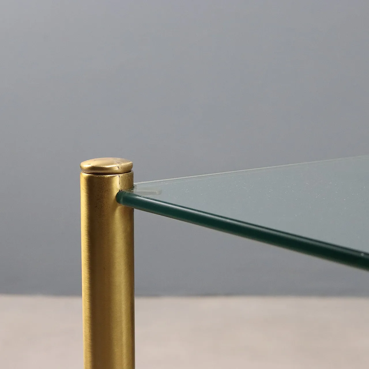 Tavolino Anni \'70 in Ottone con Piano in Vetro 4