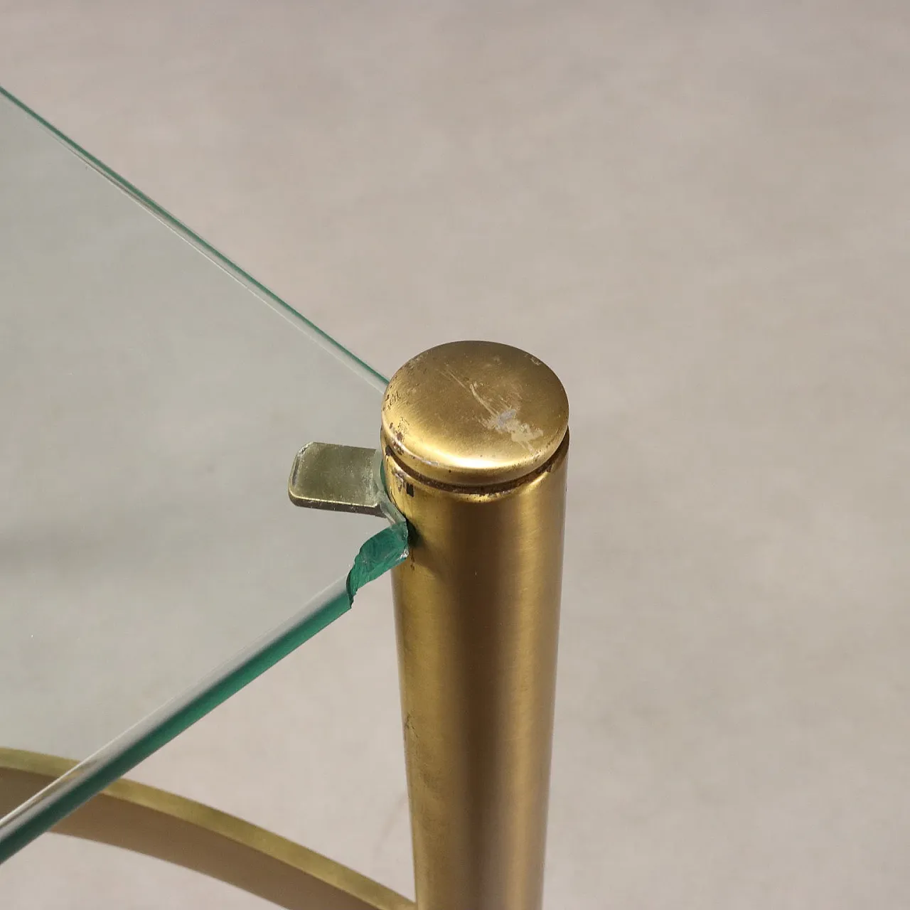 Tavolino Anni \'70 in Ottone con Piano in Vetro 5