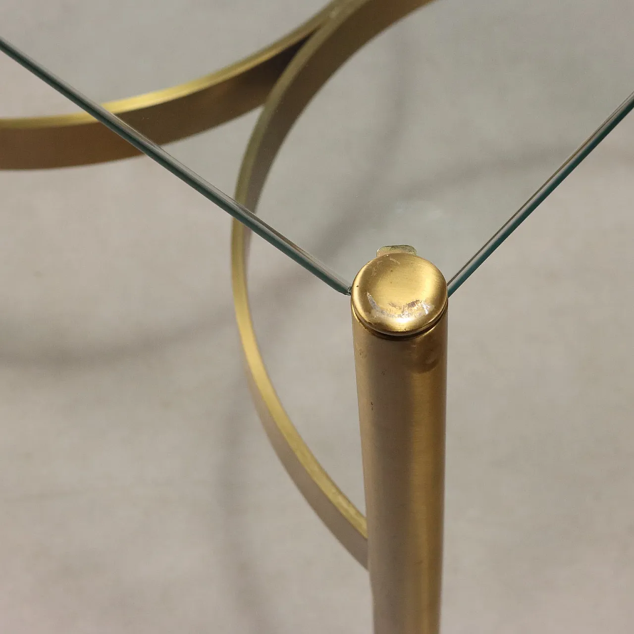 Tavolino Anni \'70 in Ottone con Piano in Vetro 6
