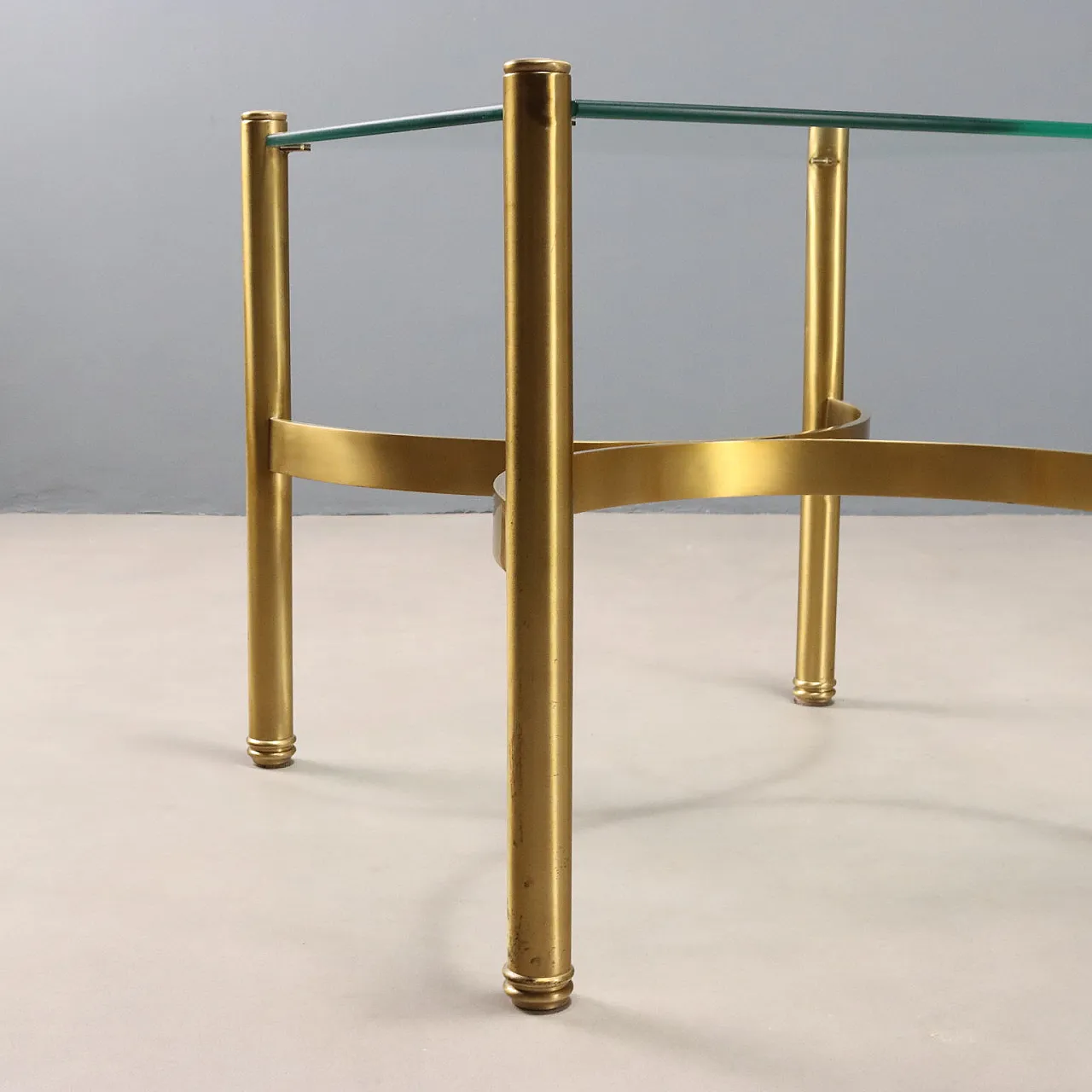Tavolino Anni \'70 in Ottone con Piano in Vetro 7