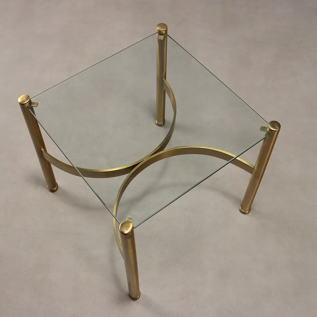 Tavolino Anni \'70 in Ottone con Piano in Vetro 8