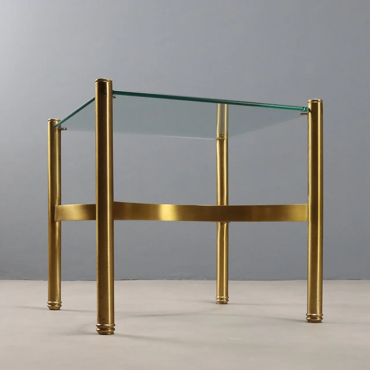 Tavolino Anni \'70 in Ottone con Piano in Vetro 9