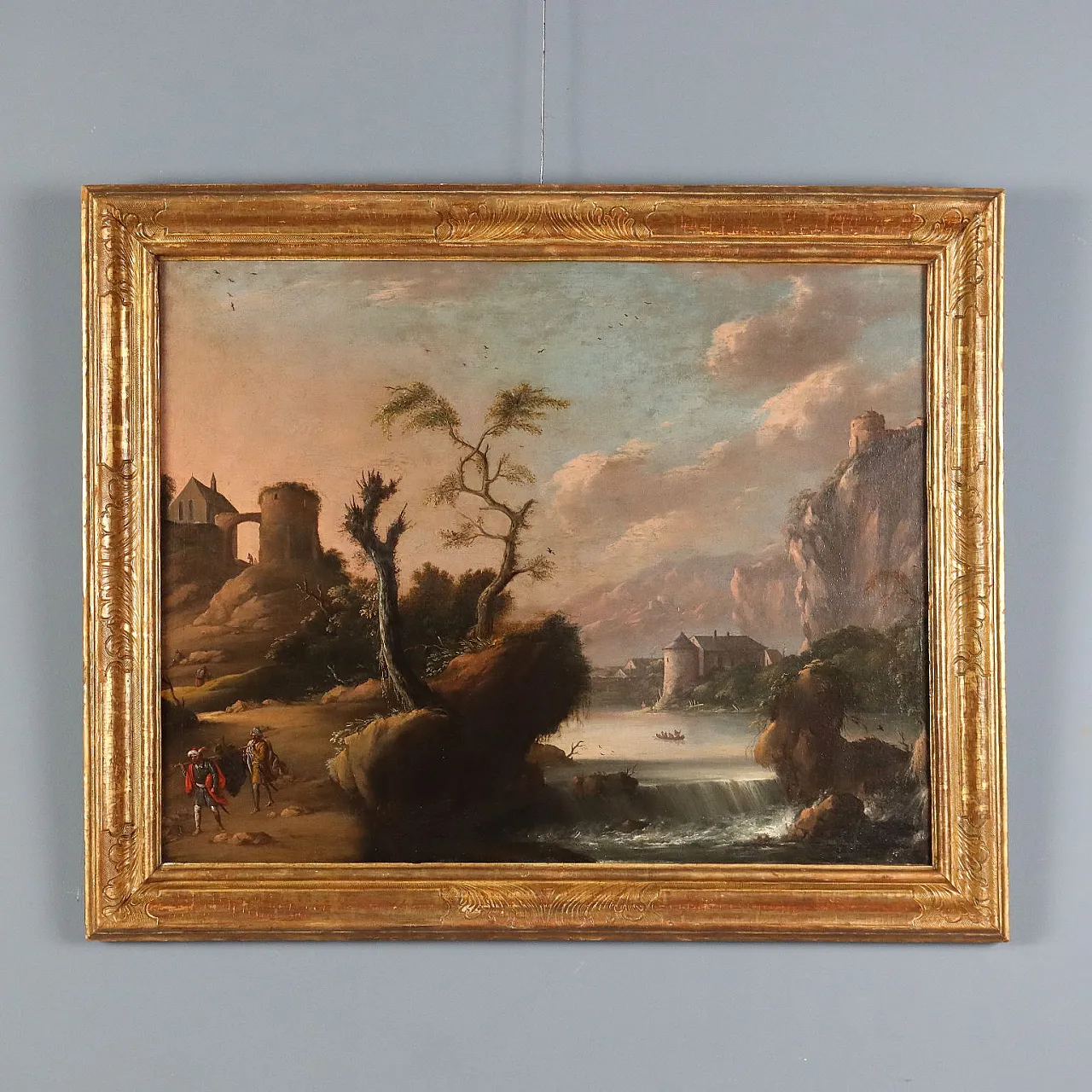 Dipinto Paesaggio con Figure ed Edifici, primo '900 1