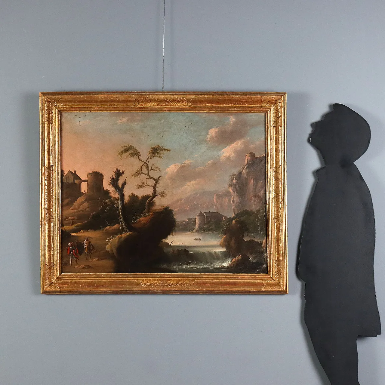 Dipinto Paesaggio con Figure ed Edifici, primo '900 2