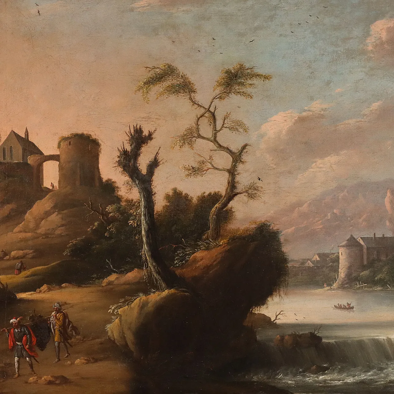 Dipinto Paesaggio con Figure ed Edifici, primo '900 3