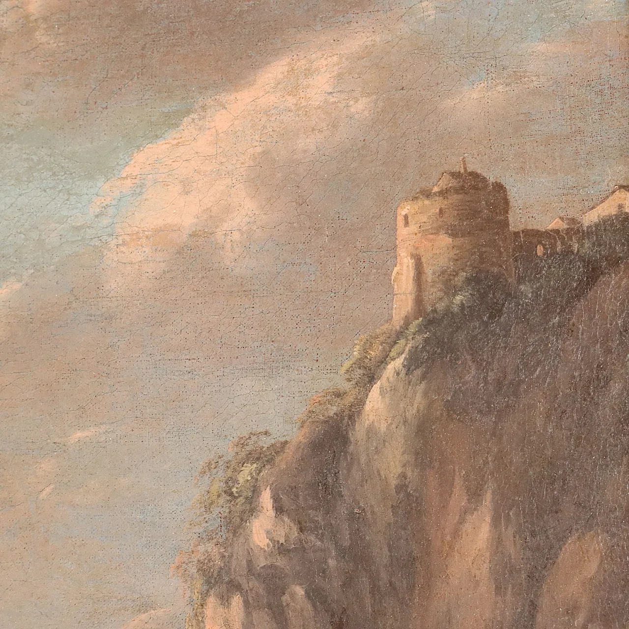Dipinto Paesaggio con Figure ed Edifici, primo '900 8