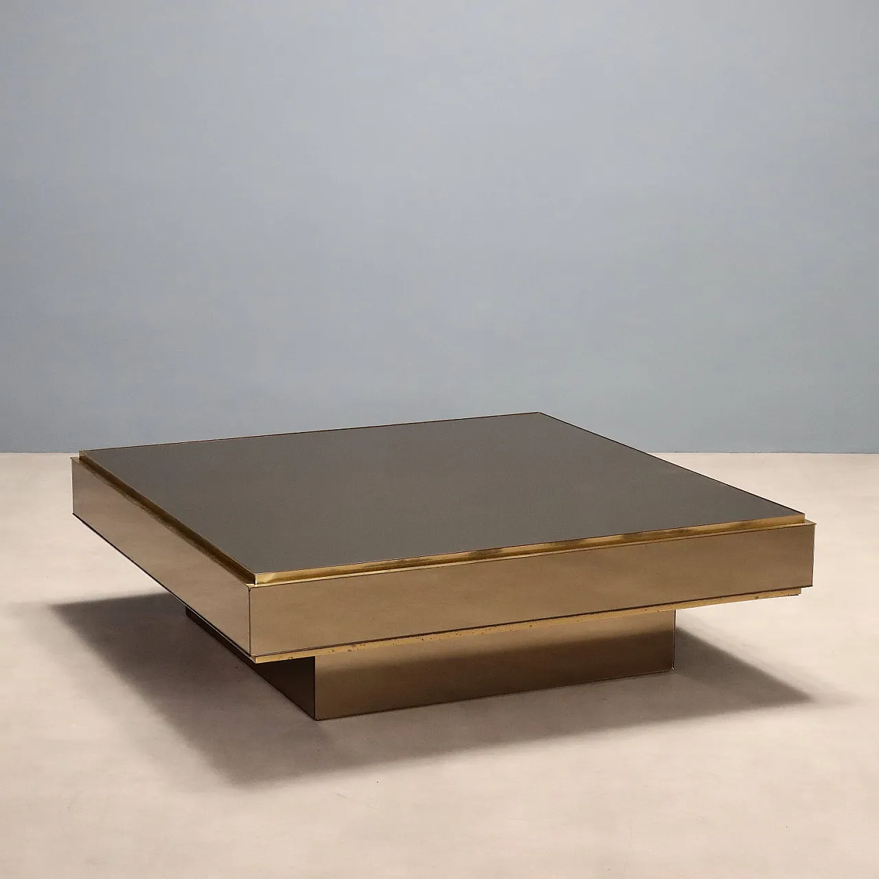 Coffee table in smoked glass and brass, 1980s 1