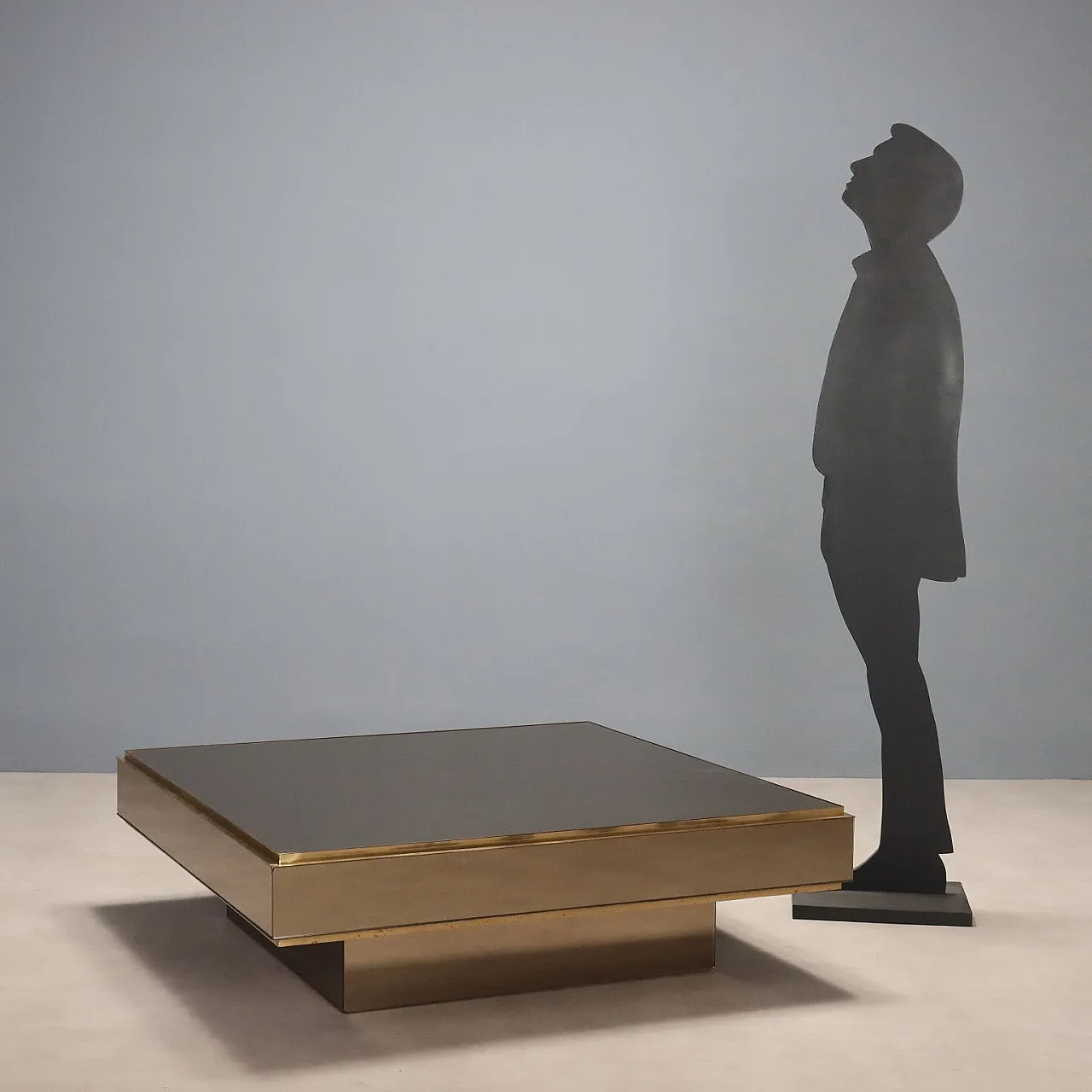 Coffee table in smoked glass and brass, 1980s 3
