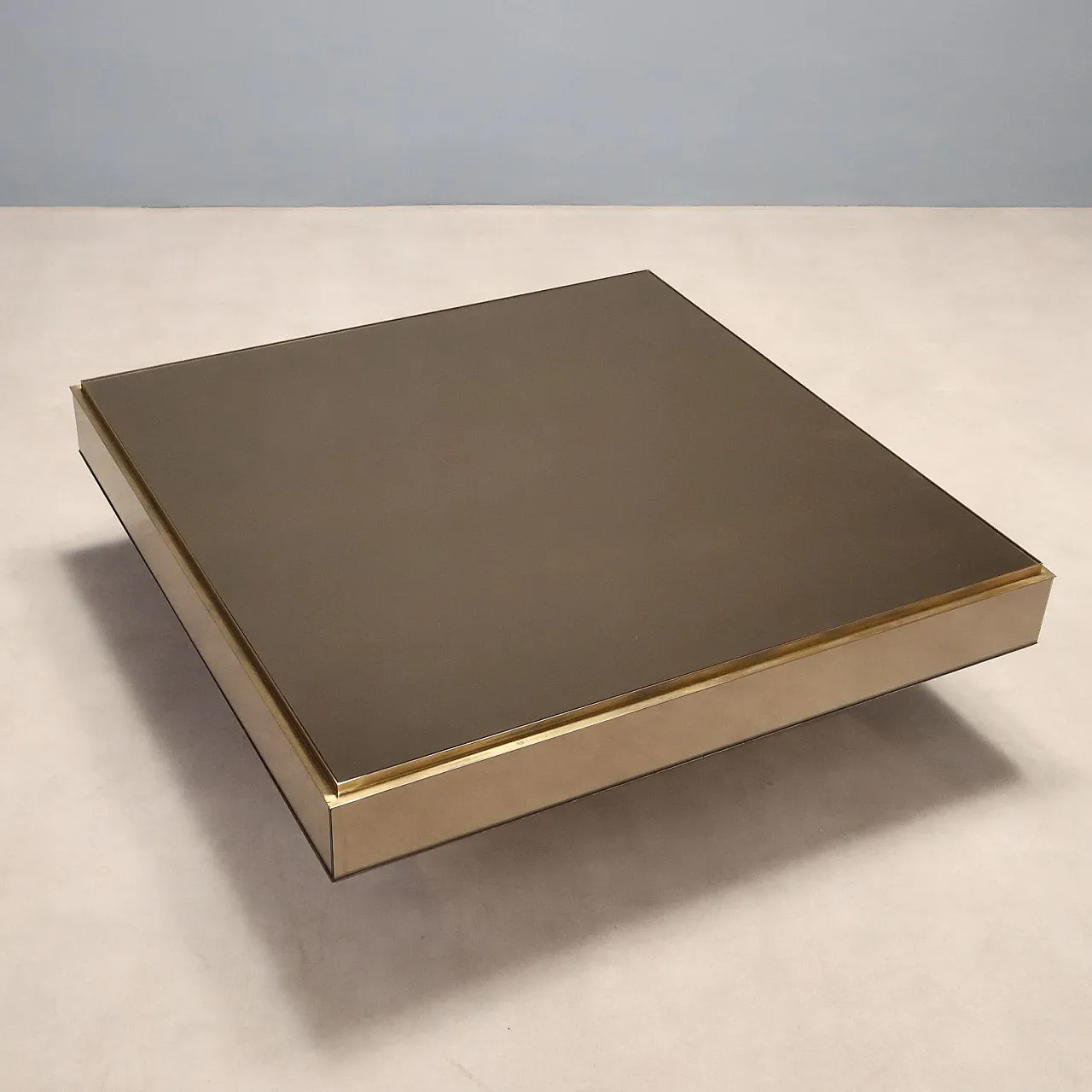 Coffee table in smoked glass and brass, 1980s 9