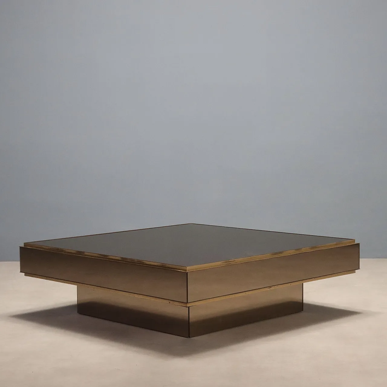 Coffee table in smoked glass and brass, 1980s 10