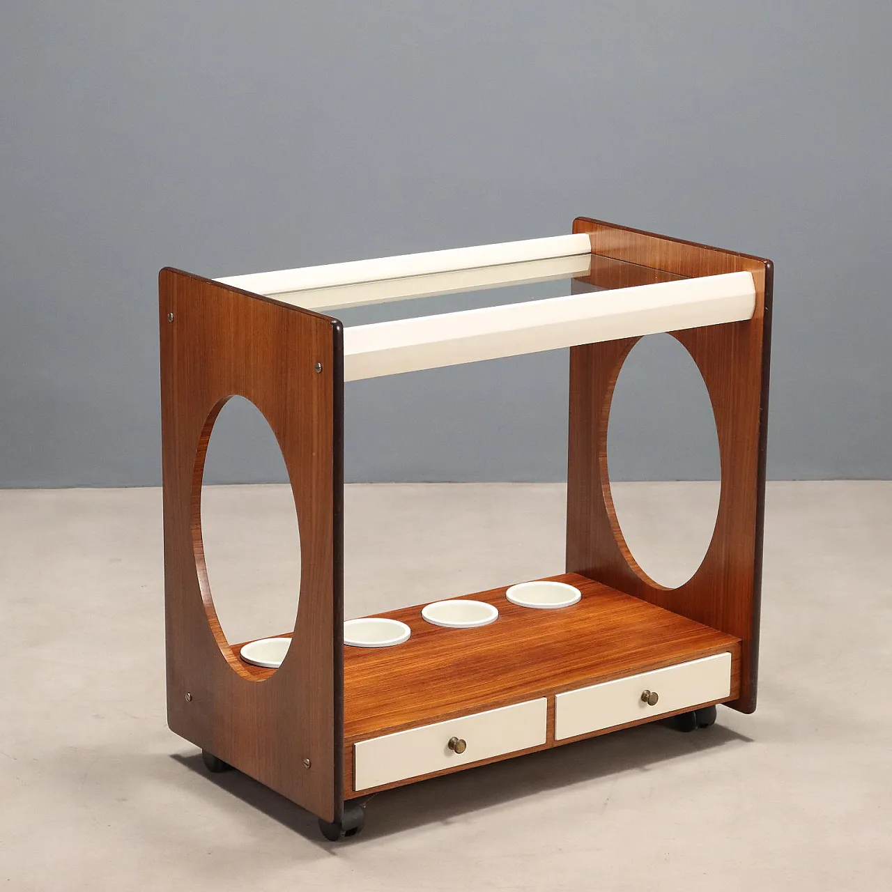 Cart in wood and glass, 1960s 1