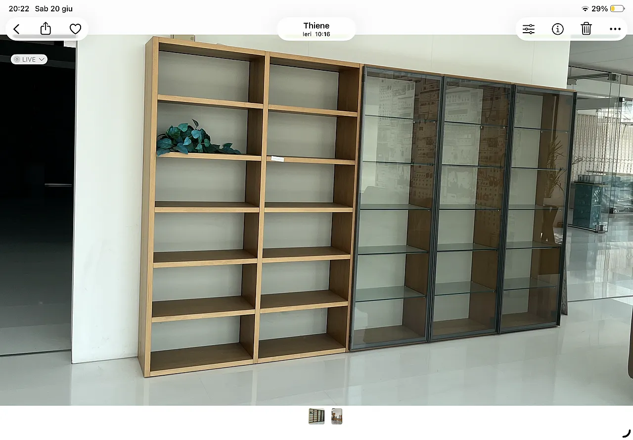 Modern equipped wall bookcase in laminate and glass, 2000s 2