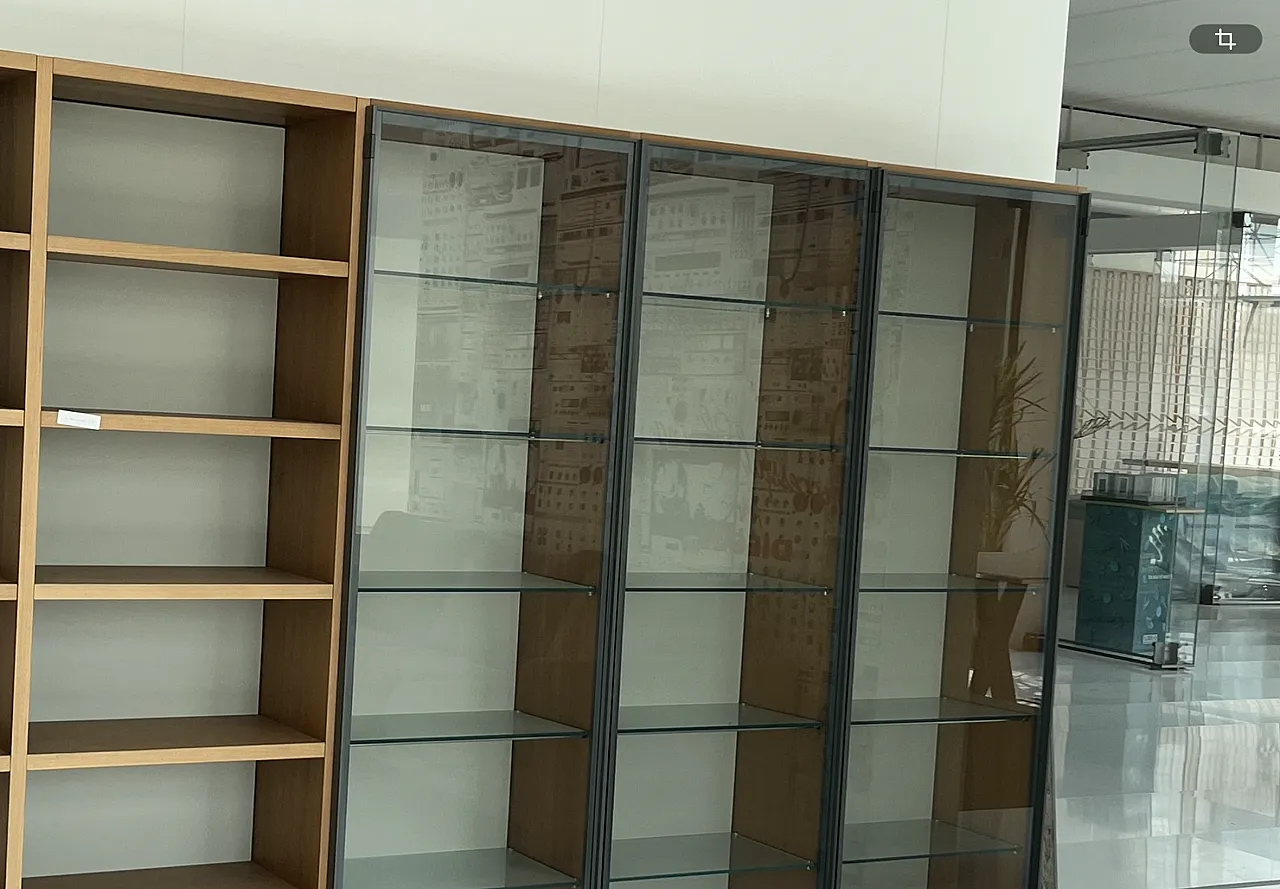 Modern equipped wall bookcase in laminate and glass, 2000s 3