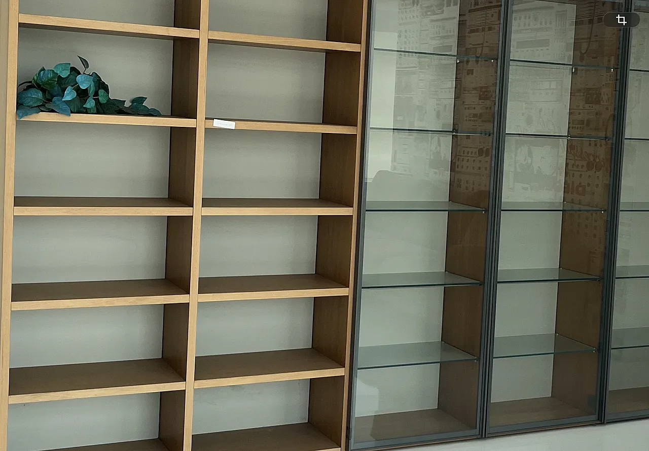 Modern equipped wall bookcase in laminate and glass, 2000s 4