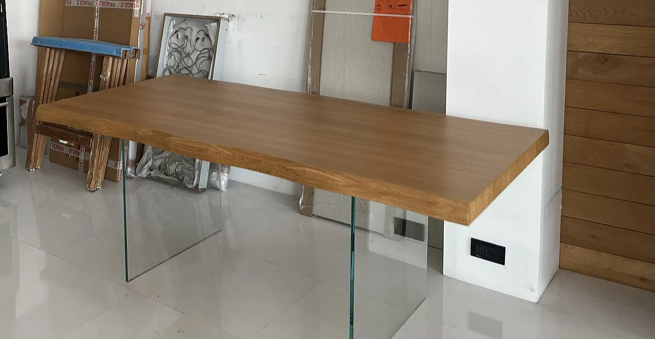 Table with solid wood top and glass legs, 2000s 1