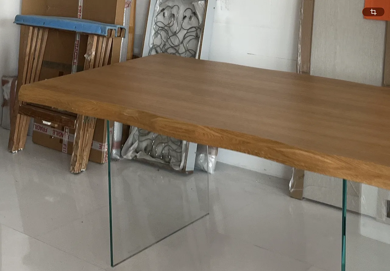 Table with solid wood top and glass legs, 2000s 2