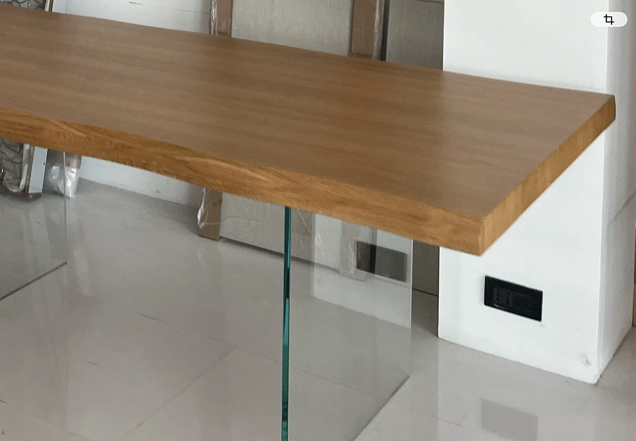 Table with solid wood top and glass legs, 2000s 3