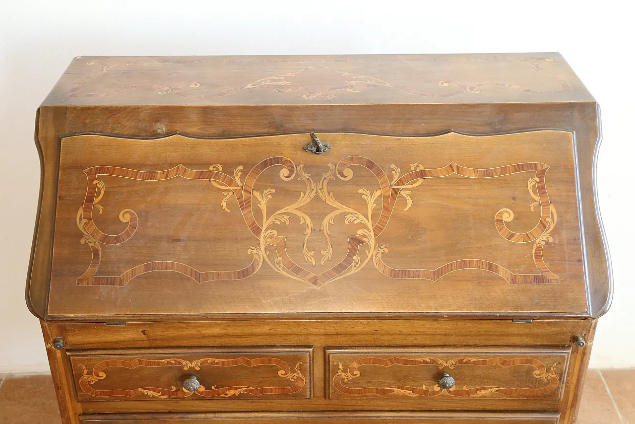 Ribalta secretaire bureau Luigi XV intarsiata noce cerea, '900 3